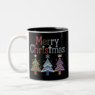 Frohe Weihnachten Kreuz Xmas Baum Retro Zweifarbige Tasse