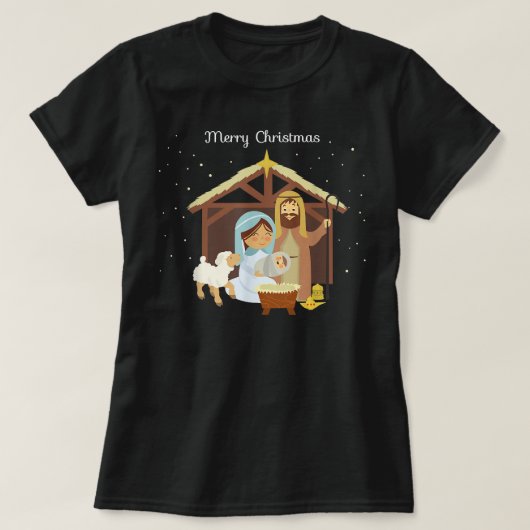 Frohe Weihnachten & Krippe Christlicher Glaube H T-Shirt (Design vorne)