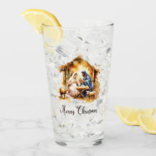 Frohe Weihnachten Krippe Glas