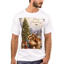 Frohe Weihnachten Krippenbaum T-Shirt 