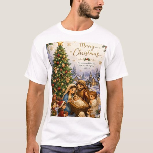 Frohe Weihnachten Krippenbaum T-Shirt (Vorderseite)