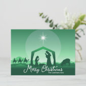 Frohe Weihnachten Krippenszene Grün Religiös (Stehend Vorderseite)