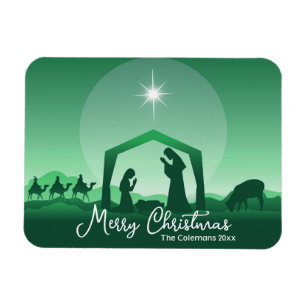 Frohe Weihnachten Krippenszene Grün Religiös Magnet