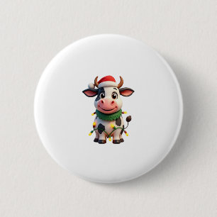 Frohe Weihnachten Kuh Santa Weihnachtslichter Kuh Button
