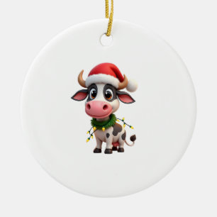 Frohe Weihnachten Kuh Santa Weihnachtslichter Kuh Keramik Ornament