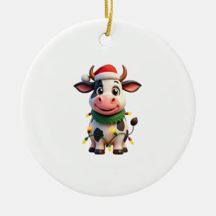 Frohe Weihnachten Kuh Santa Weihnachtslichter Kuh  Keramik Ornament