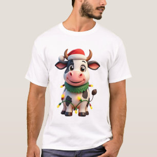 Frohe Weihnachten Kuh Santa Weihnachtslichter Kuh T-Shirt