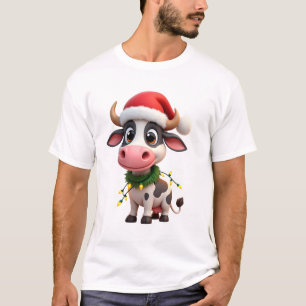 Frohe Weihnachten Kuh Santa Weihnachtslichter Kuh T-Shirt