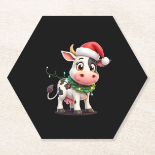 Frohe Weihnachten Kuh Santa Weihnachtslichter Kuh Untersetzer