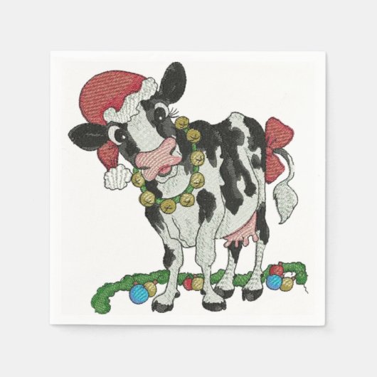 Frohe Weihnachten! Kuh-Themed Christmas Napkins Serviette (Vorderseite)
