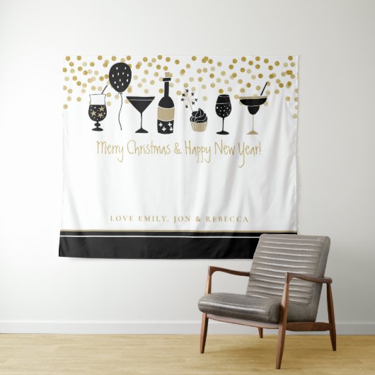 Frohe Weihnachten Künstlerische Virtual Party Hint Wandteppich (Beispiel (Horizontal))