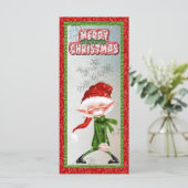 Frohe Weihnachten lächelnd Elf-Flachkarte (Stehend Vorderseite)