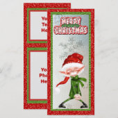 Frohe Weihnachten lächelnd Elf-Flachkarte (Vorne/Hinten)