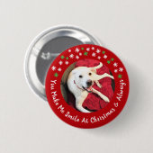 Frohe Weihnachten lächelnd Hund Foto Funny Red Cir Button (Vorne & Hinten)