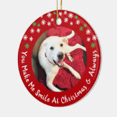 Frohe Weihnachten lächelnd Hund Foto Funny Red Cir Keramik Ornament (Links)