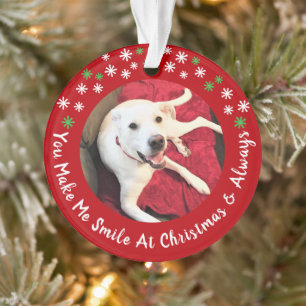 Frohe Weihnachten lächelnd Hund Foto Funny Red Cir Ornament
