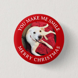 Frohe Weihnachten lächelnd Hund Foto Funny Red Rou Button
