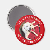 Frohe Weihnachten lächelnd Hund Foto Funny Red Rou Magnet (Vorderseite/Rückseite)