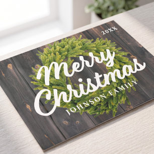 Frohe Weihnachten Land Rustikale Kiefer Kranz Holz