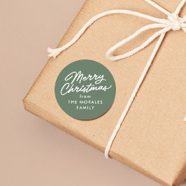 Frohe Weihnachten lässigen Drehbuch Grün Feiertag Runder Aufkleber