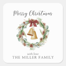 Frohe Weihnachten, Laubkranz mit goldenen Glocken