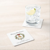 Frohe Weihnachten, Laubkranz mit goldenen Glocken Rechteckiger Pappuntersetzer (Vor Ort)