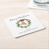 Frohe Weihnachten, Laubkranz mit goldenen Glocken Rechteckiger Pappuntersetzer (angewinkelt)