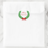 Frohe Weihnachten Laurel Leaf Wreath und Red Bow Runder Aufkleber (Tasche)