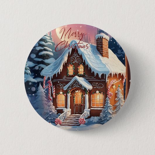 Frohe Weihnachten Lebkuchenhäuschen  Button (Vorderseite)