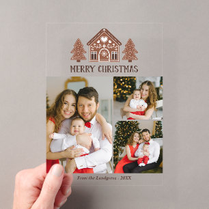 Frohe Weihnachten Lebkuchenhäuschen-Fotocollage Acryleinladungen