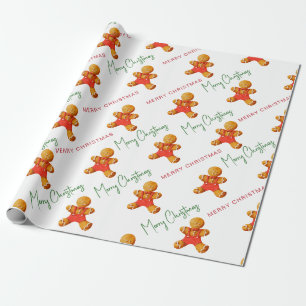 Frohe Weihnachten Lebkuchenmann-Muster-Script Geschenkpapier