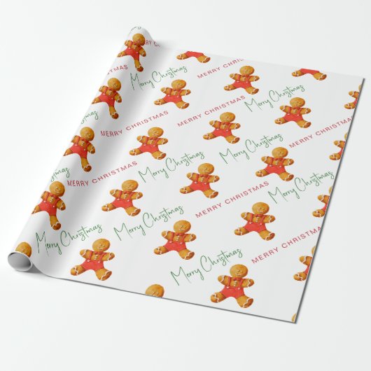 Frohe Weihnachten Lebkuchenmann-Muster-Script Geschenkpapier (Ungerollt)