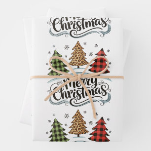 Frohe Weihnachten Leopard Baum Roter Büffel Karier Geschenkpapier Set