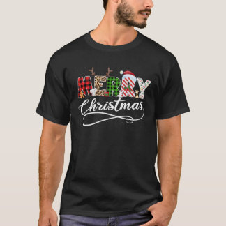 Frohe Weihnachten Leopard Buffalo Red Kariert Sant T-Shirt