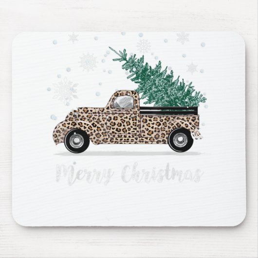 Frohe Weihnachten Leopard Buffalo Truck Tree Red P Mousepad (Vorne)