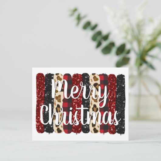 Frohe Weihnachten Leopard Glitzer Glam Brush Strok (Stehend Vorderseite)