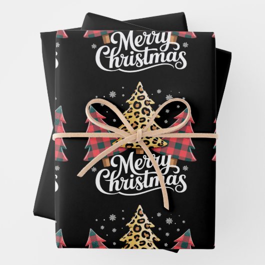 Frohe Weihnachten Leopard Kariert Tree Xmas Urlaub Geschenkpapier Set (Beispiel)