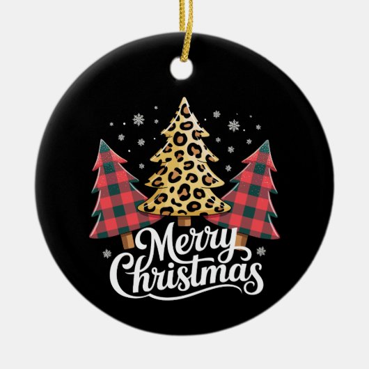 Frohe Weihnachten Leopard Kariert Tree Xmas Urlaub Keramik Ornament (Vorne)