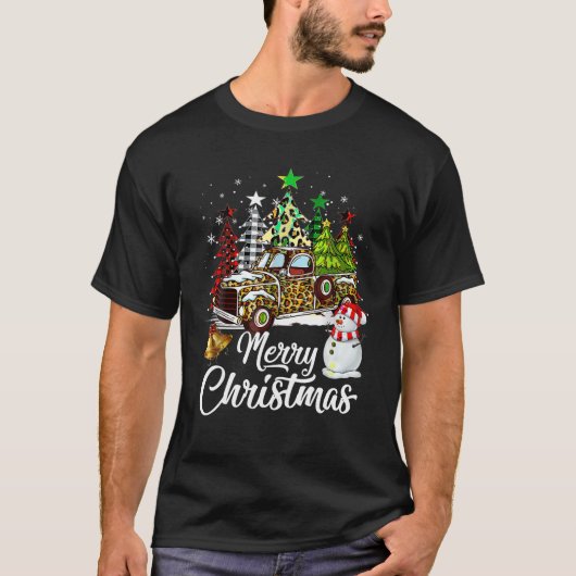 Frohe Weihnachten Leopard Truck Buffalo Karierter T-Shirt (Vorderseite)