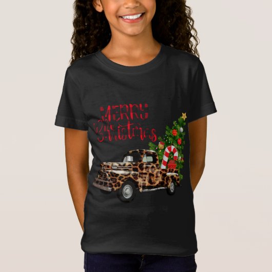 Frohe Weihnachten Leopard Truck mit Baum T-Shirt (Vorderseite)