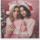 Frohe Weihnachten Lesbian Retro Pink | Benutzerdef Aufkleber (Vorderseite)