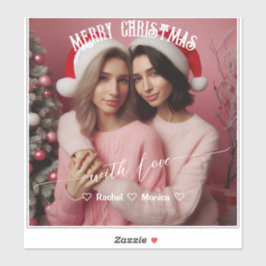 Frohe Weihnachten Lesbian Retro Pink | Benutzerdef Aufkleber