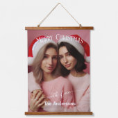 Frohe Weihnachten Lesbian Retro Pink | Benutzerdef Wandteppich Mit Holzrahmen (Vorderseite)