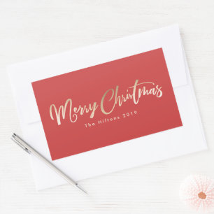 Frohe Weihnachten Lettering Goldfolie Rot Weihnach Rechteckiger Aufkleber