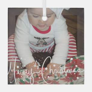 Frohe Weihnachten Lettering und Baby Familienfoto Ornament Aus Glas