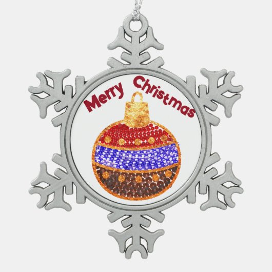 Frohe Weihnachten - leuchtendes Bauble mit Sequenz Schneeflocken Zinn-Ornament (Vorderseite)