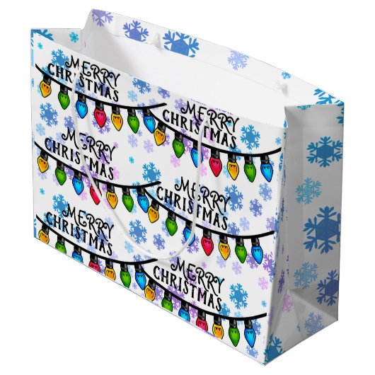 Frohe Weihnachten Lichter festliches Glück hell Große Geschenktüte (Rückseite Schrägansicht)