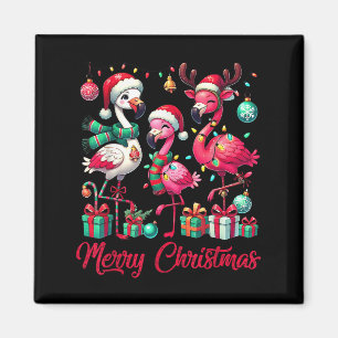 Frohe Weihnachten Lichter Flamingo Weihnachtsmann Magnet