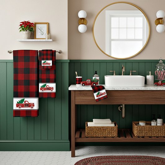 Frohe Weihnachten Lieferwagen und Baum Badetuch Se Badhandtuch Set