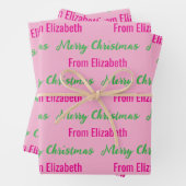 Frohe Weihnachten Light Pink & Hot Pink Script Nam Geschenkpapier Set (Beispiel)